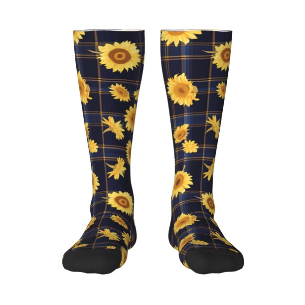 Balery Royal Blue Plaid Sunflower Calcetines novedosos Calcetines deportivos Calcetines hasta la rodilla Calcetines de algodón Calcetines originales y geniales
