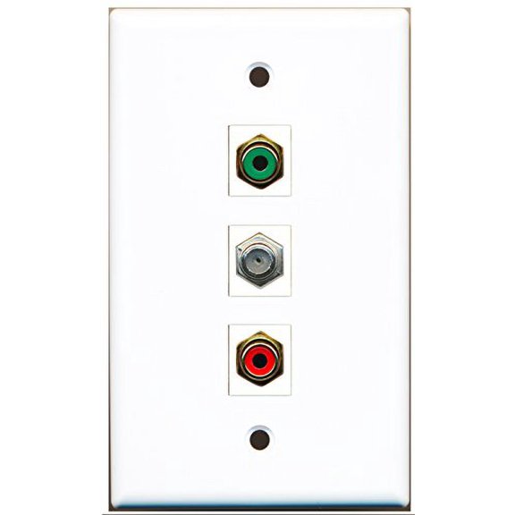 RiteAV - 1 Port RCA Red and 1 Port RCA Green and 1 Port Coax Cable TV- F-Type Wall Plate