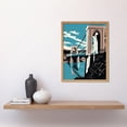 thumbnail image 2 of Clifton Suspension Bridge Tan Brown Blue Linocut Art Print Framed Poster Wall Decor 12x16 inch, 2 of 5