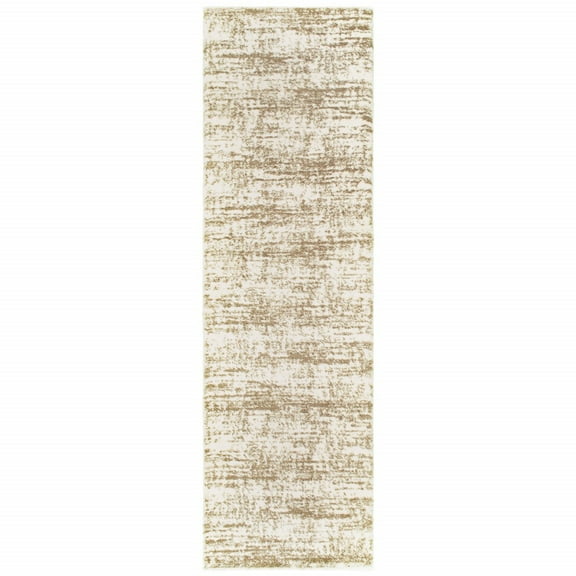 2â€™x8â€™ Ivory and Gray Abstract Strokes Runner Rug