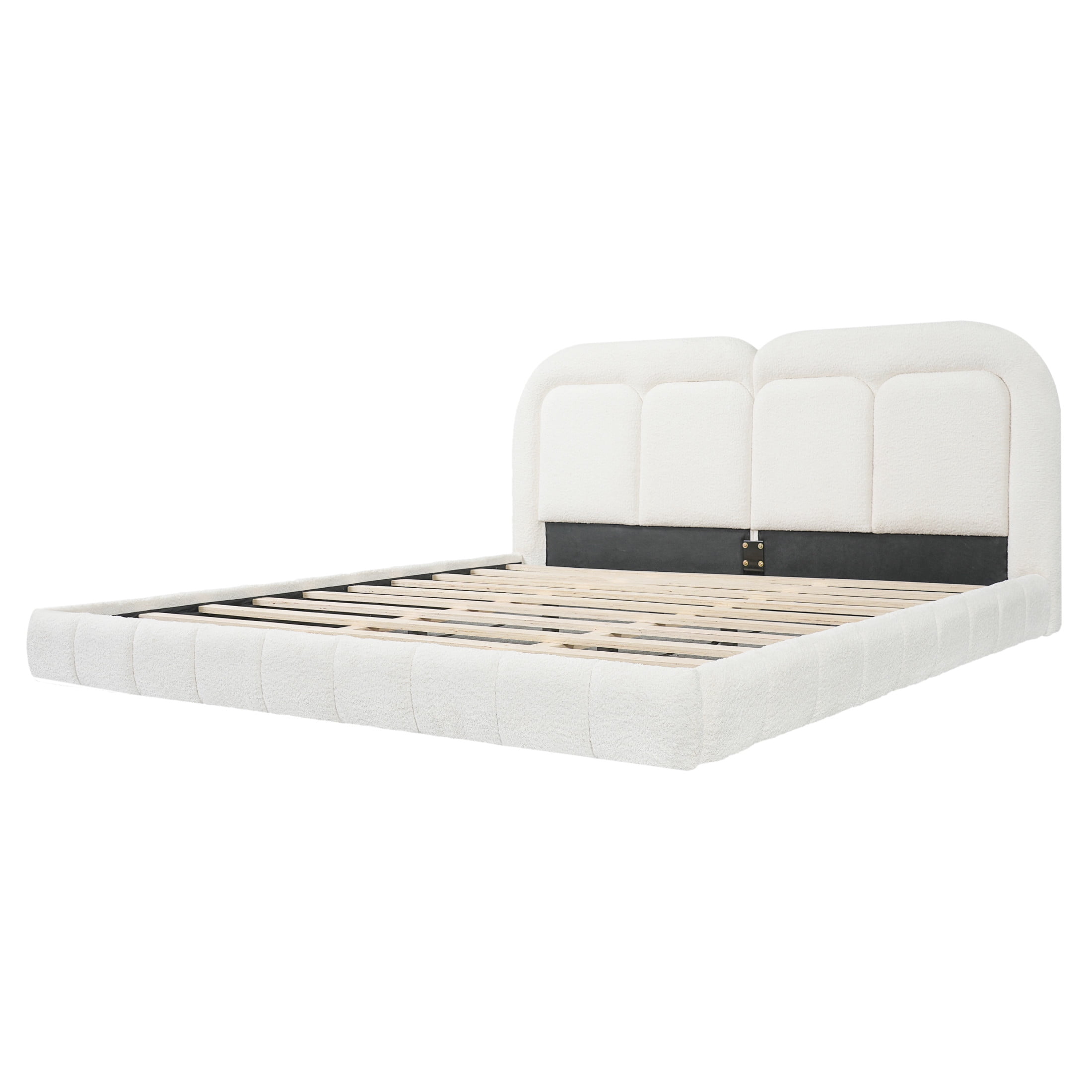 Christopher Knight Home Modern King Boucle Upholstered Platform Bed with Tufted Headboard, White