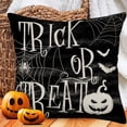 thumbnail image 4 of Trick or Treat Halloween Pillow Covers 18x18 Inch Black and White Spider Web Bat Pumpkin Halloween Decoration Throw Pillow Cases Ghost Spooky Cushion Cover for Sofa Couch Home Decor, 4 of 6