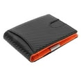 thumbnail image 3 of Cartera delgada para hombre con 10 ranuras para tarjetas de crédito Clip para billetes de cuero Bloqueo RFID Bolsillo frontal plegable Cartera pequeña y delgada para hombre negro con interior naranj, 3 of 12