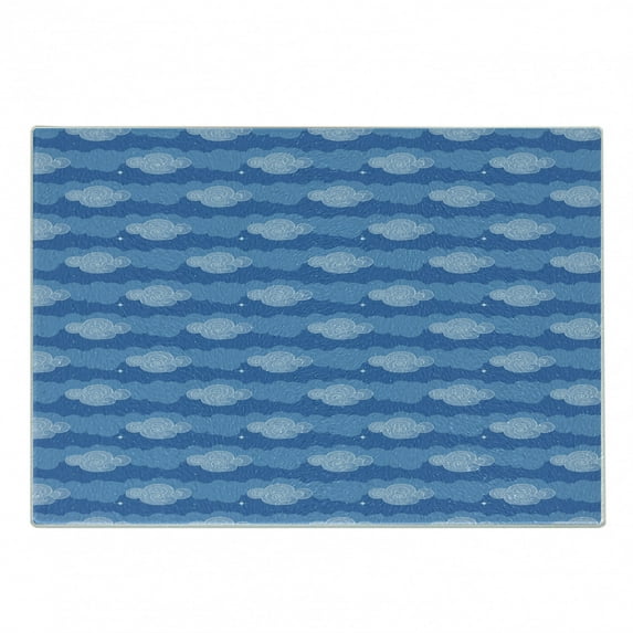 Abstract Cutting Board, Sky with Clouds Doodle Cloudy Cartoon Cumulus Image, Decorative Tempered Glass Cutting and Serving Board, in 3 Sizes, by Ambesonne