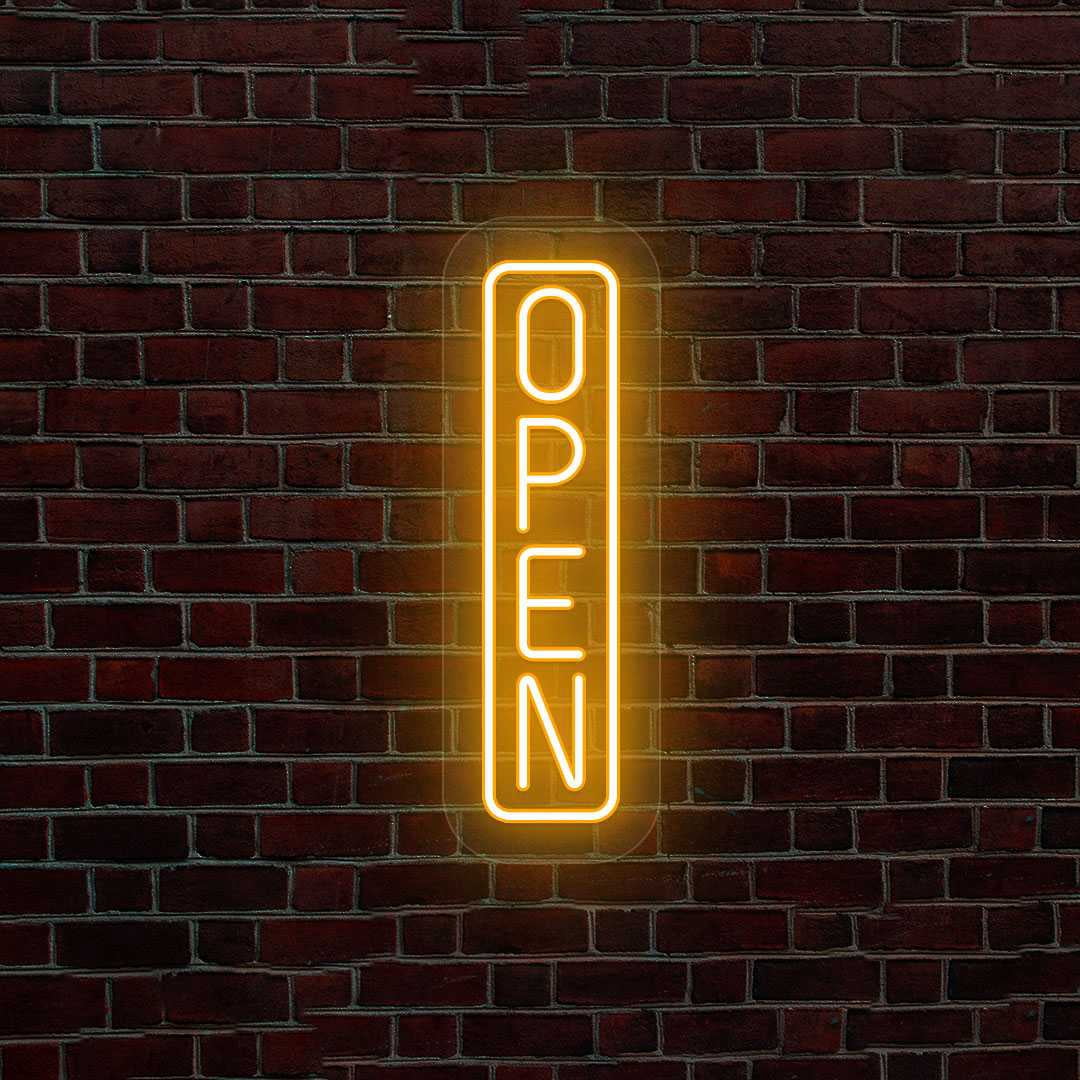 Vertical Open Neon Sign (yellow, 11.5"(W)x34.5"(H))