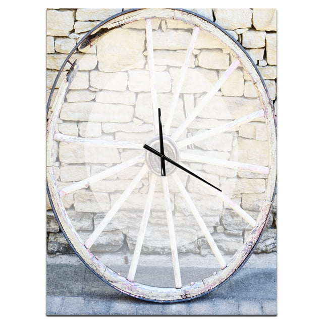 Designart 'Old Vintage Broken Wood Wheel Farmhouse Rectangular Wall Clock