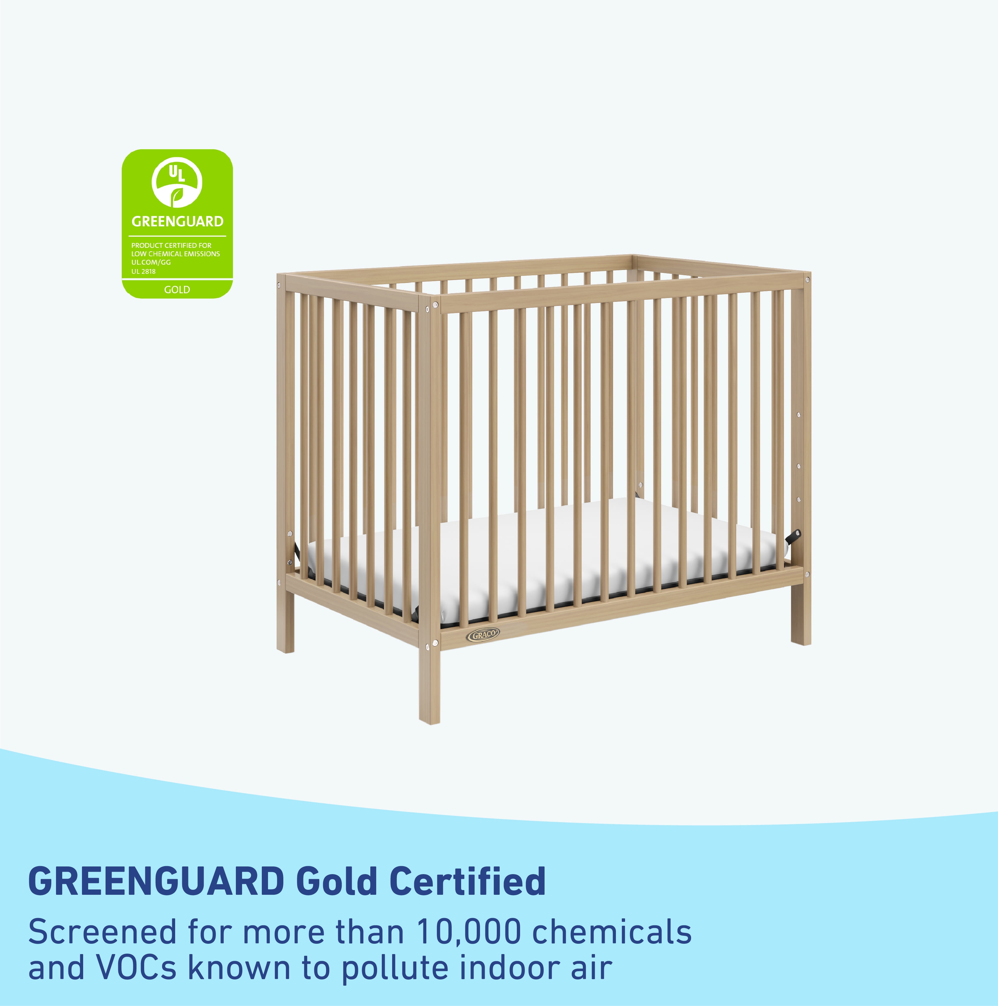 Graco Teddi 4-in-1 Convertible Mini Baby Crib with Mattress, Driftwood