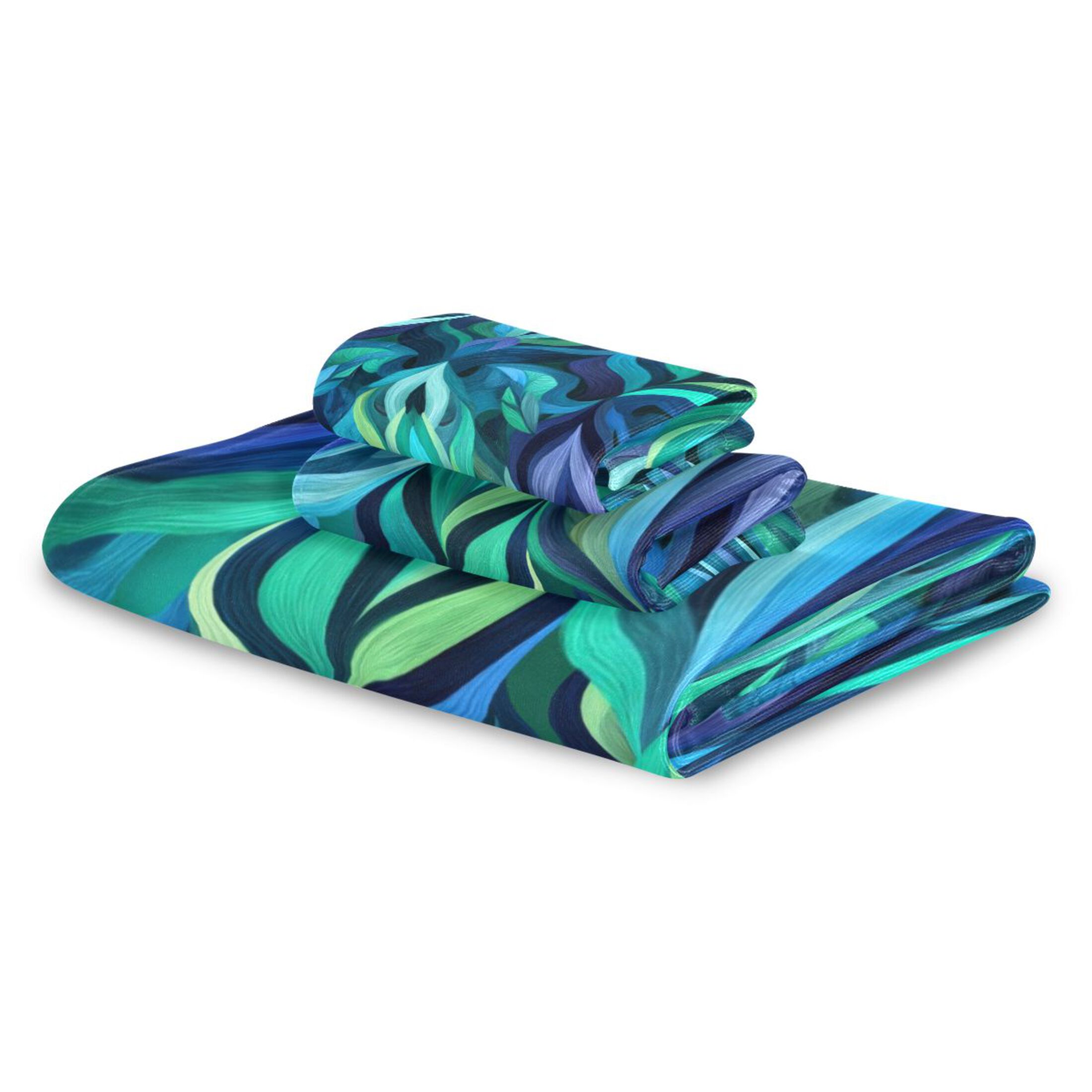 3 Piece Bath Towels Set Bath Towel, Hand Towel and Face Towel for Bathroom, Gym, Hotel Elegant Blue Abstract Shapes