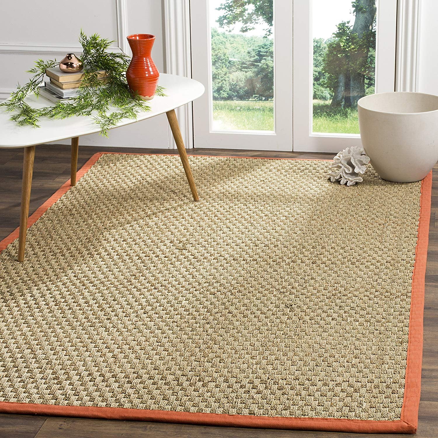 Safavieh Natural Fiber Collection NF114Y Basketweave Natural and Rust