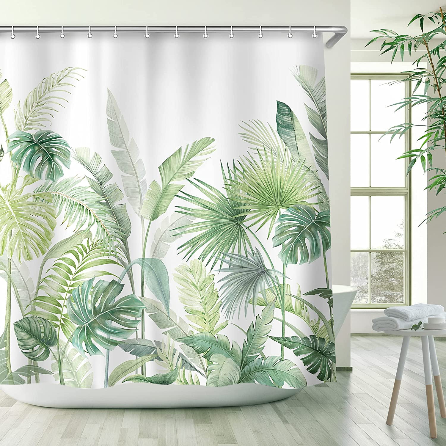 Tropical Shower Curtain, Green Shower Curtain, Plant Shower Curtain