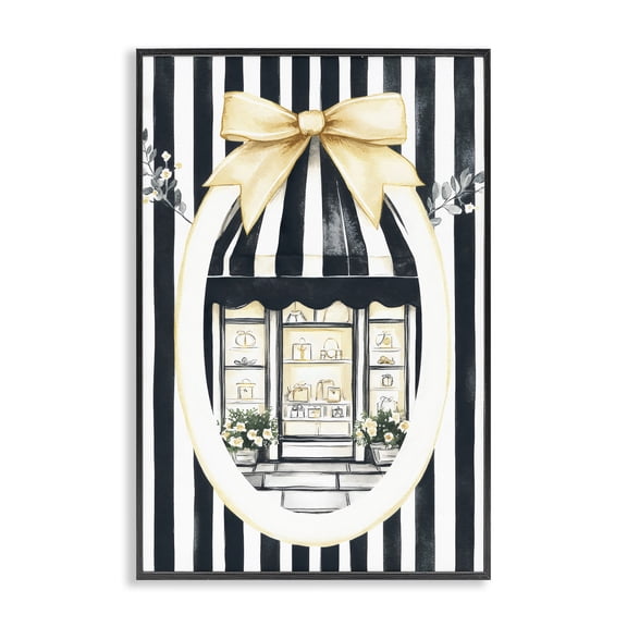 Stupell Industries Glam Maison Striped Boutique Window Black Framed Giclee Art, 12 x 18, by Petals Prints Design