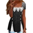thumbnail image 1 of Camiseta de Cuello Redondo de Manga Corta Impresa Por el Amante de las Mujeres, Estiramiento 95% Poliéster 5% Blusa Casual de Spandex para Uso Diario Y Casero, 1 of 7