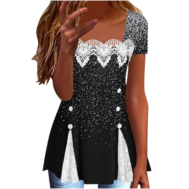 Camiseta de Cuello Redondo de Manga Corta Impresa Por el Amante de las Mujeres, Estiramiento 95% Poliéster 5% Blusa Casual de Spandex para Uso Diario Y Casero
