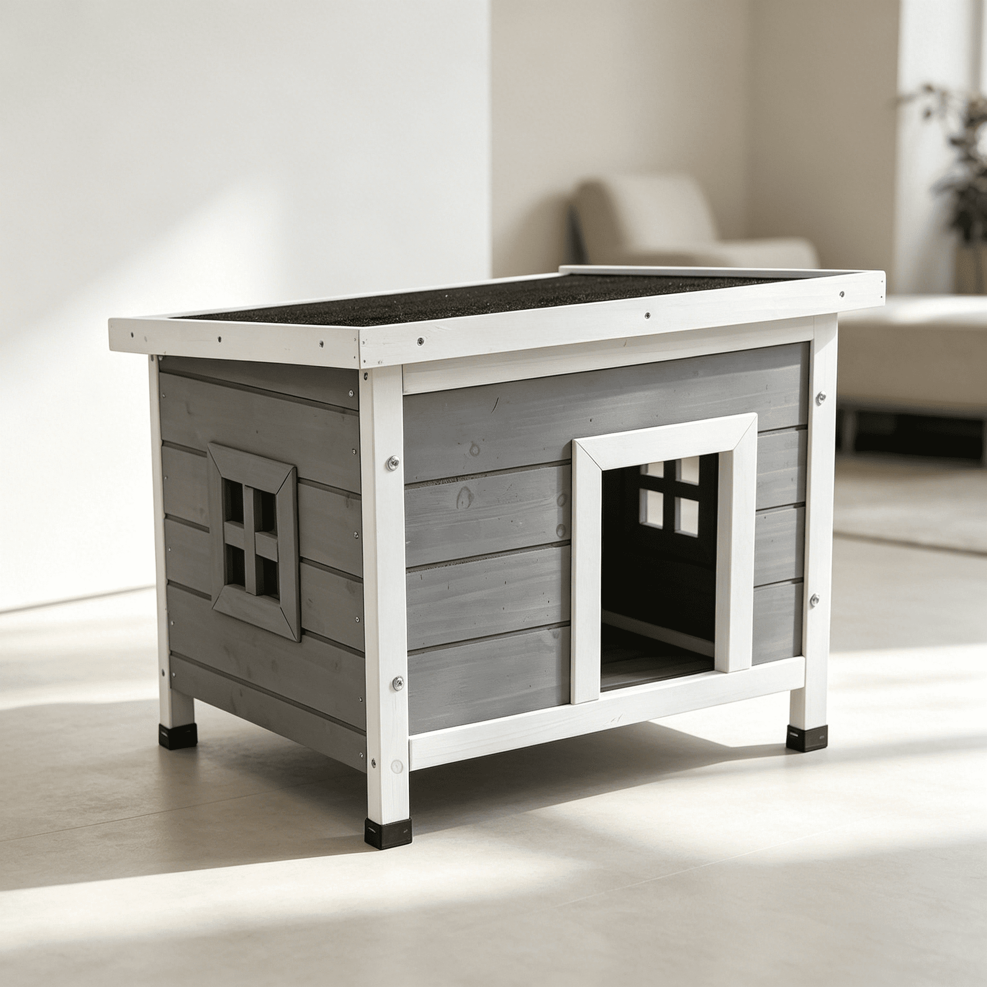 Wooden Pet House with Asphalt Roof for Outdoor and Indoor Use Shelter for Cats Rabbits and Small Dogs Gray