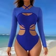 thumbnail image 2 of Womens Monokini Women's Solid Color Blouse Bikini Suit Strap Swimsuit Sexy Swimsuit Suit Monokini Blue M, 2 of 5