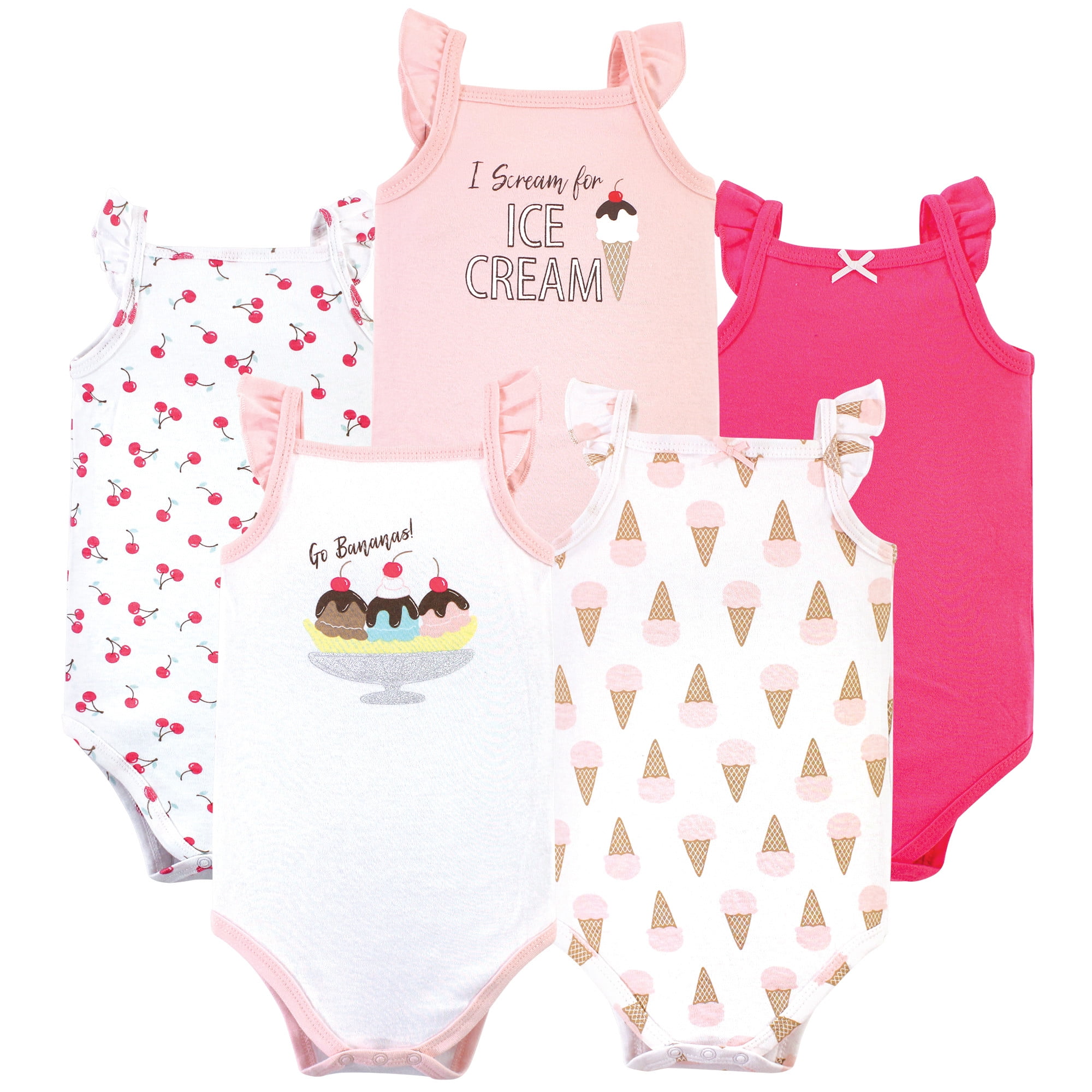 Hudson Baby Hudson Baby Girl Sleeveless Cotton Bodysuits, 5Pack