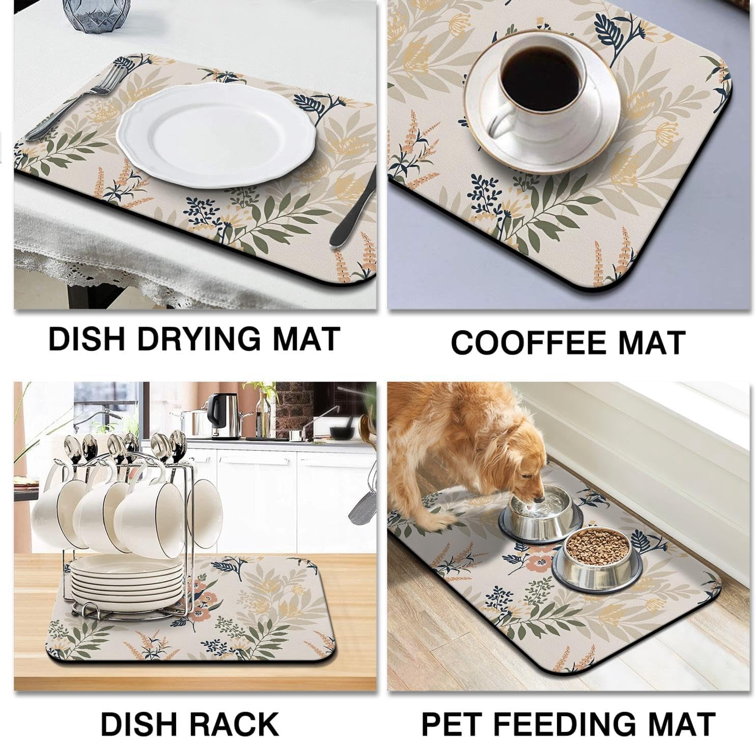 Coffee Bar Mat Accessories for Countertop Super Absorbent Anti-Slip Silicone Flower Dish Drying Mats for Kitchen Counter Draining Pad Decor Gift Fit Coffee Maker Coffee Pot Espresso Machine 24inx18in