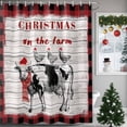 thumbnail image 3 of Christmas Shower Curtain, 60" x 72", Cow Chicken Farm Wood Grain Red Plaid Waterproof Bathroom Curtain Washable Shower Curtain Set with 12 Hooks, 3 of 6