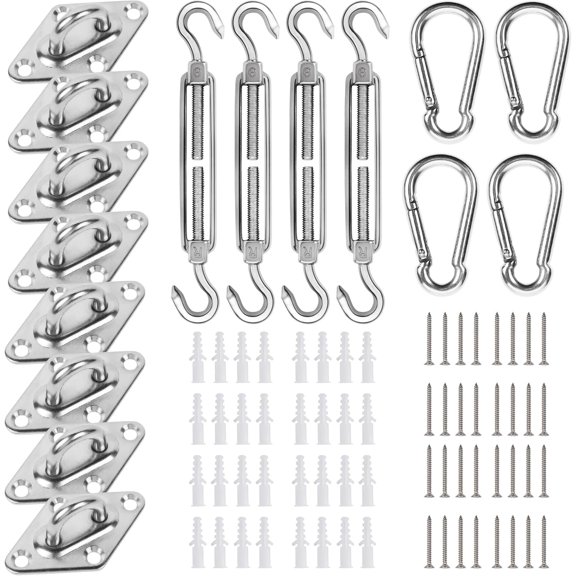 32Pcs M6 Awning Attachment Set, Heavy Duty Sun Shade Sail Fixing Kit Stainless Steel Sun Sail Hardware Kit for Garden Rectangle Square Triangle Awning Canopy Sunscreen D