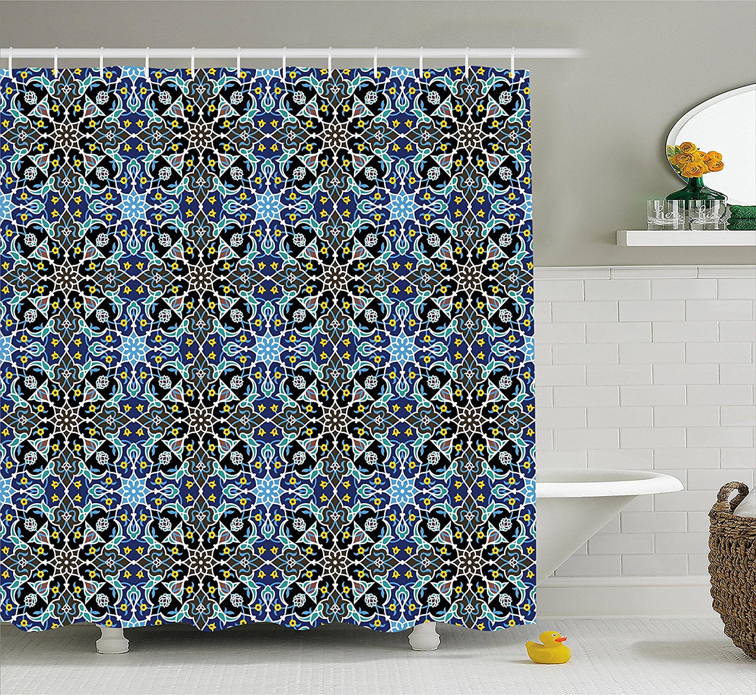 Moroccan Shower Curtain by , Bohemian Eastern Arabic Pattern with