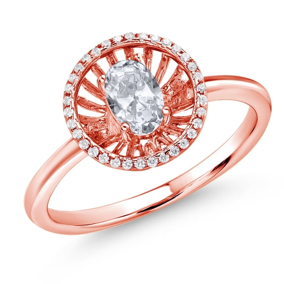Gem Stone King 18K Rose Gold Plated Silver White Topaz Ring for Women (1.08 Cttw, Oval 6X4MM, Gemstone November Birthstone, Size 5)