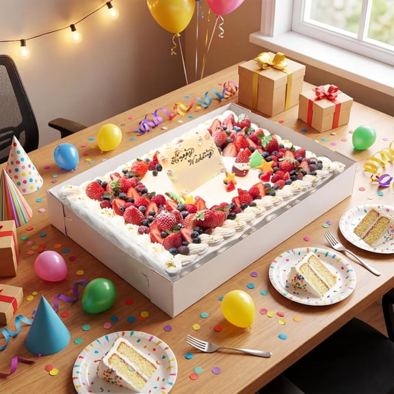 6 Set Full Sheet Cake Box Bottom with Thick Boards White Non-Window Bakery Tray for Cupcakes