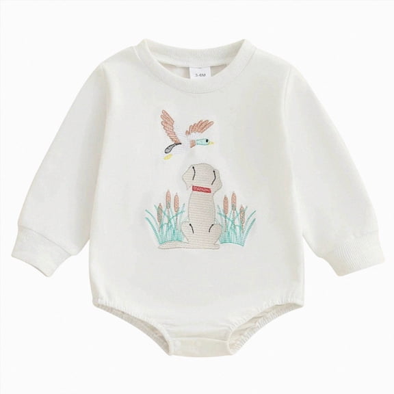 larppty Baby Boy 1st Birthday Outfit Mallard Duck Bubble Romper Sweatshirt Long Sleeve Bodysuit T-Shirt Fall Clothes (Beige)