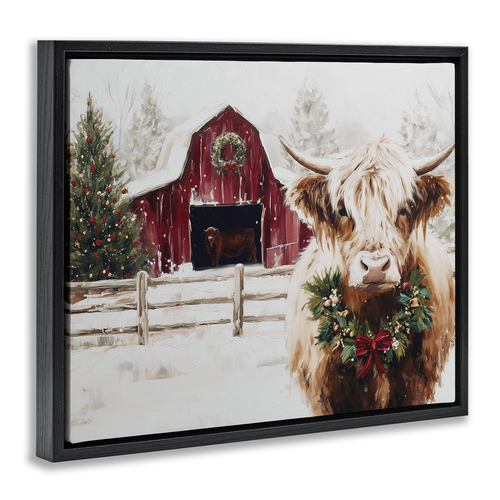 Stupell Industries Snowy Farm Scene Cattle Black Framed Floater Canvas Wall Art, design by Acorn & Ivory Designs