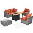 thumbnail image 2 of Ovios 6 Pieces Patio Fire Pit Set All Weather Wicker Outdoor Conversation Set with Coffee Table,Orange Red, 2 of 7