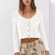 thumbnail image 2 of Tops de verano,Cárdigan corto para mujer, cuello en V, cierre de cordones, manga larga, poliéster, ropa informal para estar en casa, sopatenor, 2 of 8