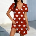 thumbnail image 2 of Edvintorg Casual Dresses for Women Star Printed V Neck Short Sleeve Summer Vacation Beach Dress Womens Clothing Red Xl, 2 of 7