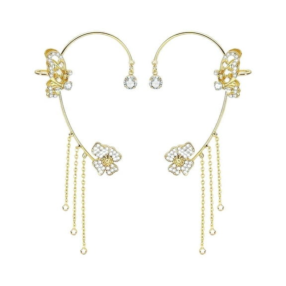BNNG Butterfly Earrings Ear Non Piercing Bling Tassel Exquisite Zircon Ear Clips Bridal Wedding Jewelry Gifts Women'S Halloween Quirky Ear Embellishments