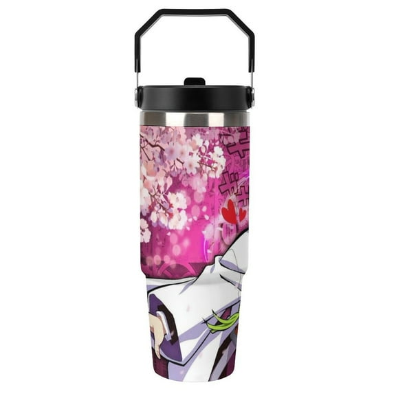 30oz Tumbler with Handle And Flip Straw Lid Demon Slayer Kanroji Mitsuri Stainless Steel Bottle Double Wall Insulated Travel Coffee Mug
