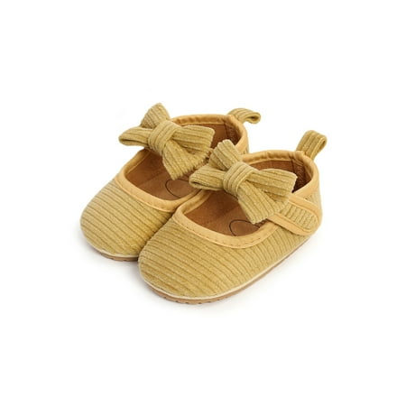 

Lacyhop Baby Girls Crib Shoes Comfort Mary Jane First Walkers Flats Party Lightweight Princess Dress Shoe Cute Bowknot Bow Yellow with Socks 6C