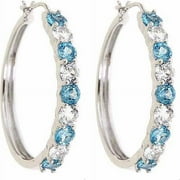 Blue Topaz and Created White Sapphire Rhodium-Plated Earrings