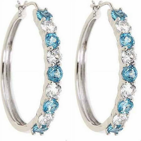 Blue Topaz and Created White Sapphire Rhodium-Plated Earrings