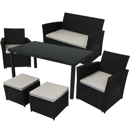 Balcony Above Porch Sunnydaze Limerick 6-Piece Outdoor Patio Furniture Set with Cushions, Rattan Balcony & Porch Dining Conversation Seating ()