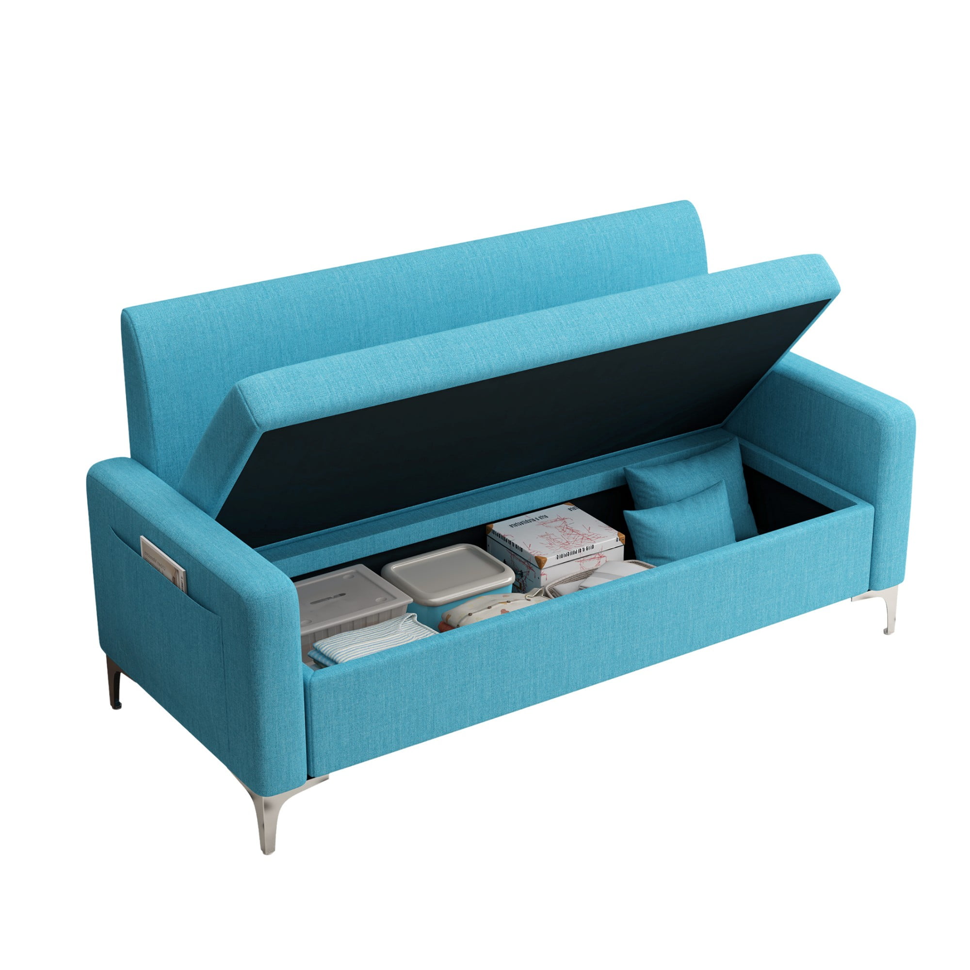 Aukfa Loveseat Sofa Couch with Storage Underneath, Small Couch for Bedroom, Living Room, Dorm, Blue