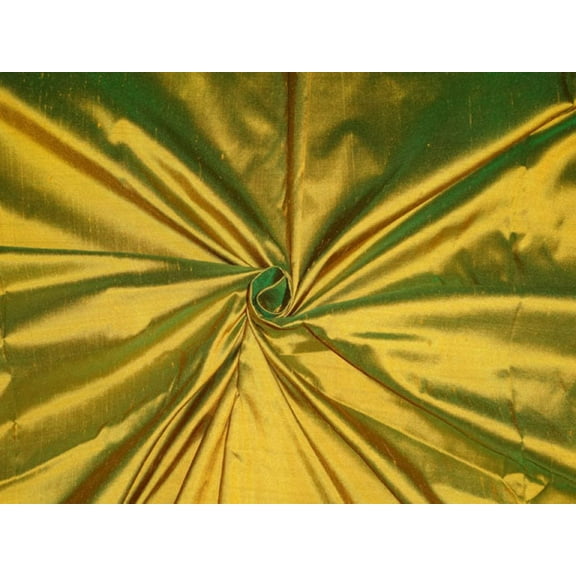 100% PURE SILK DUPIONI FABRIC GREEN X MUSTARD YELLOW color 44" wide DUP220[2]