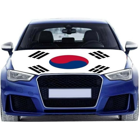 South Korea Flag Oversized Car Hood Cover 3.3X5FT/6X7FT 100% Polyester Elastic Fabrics Can be Washed Suitable for Large SUV and Pickup Trucks ( 6X7FT)