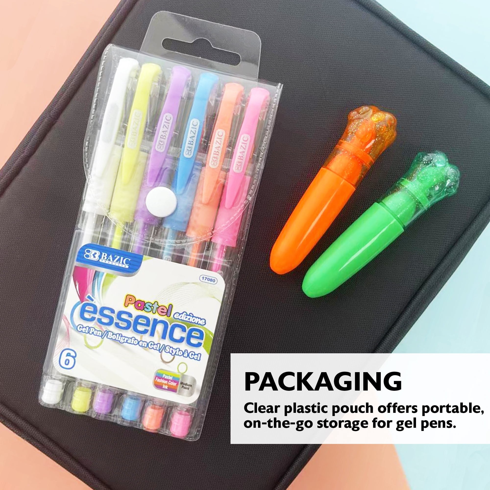 BAZIC Essence Gel Pen 0.8mm Pastel Color, Comfort Grip, (6/Pack), 1-Pack