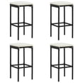 thumbnail image 1 of vidaXL Bar Stools with Cushions 4 pcs Black Poly Rattan, 1 of 5