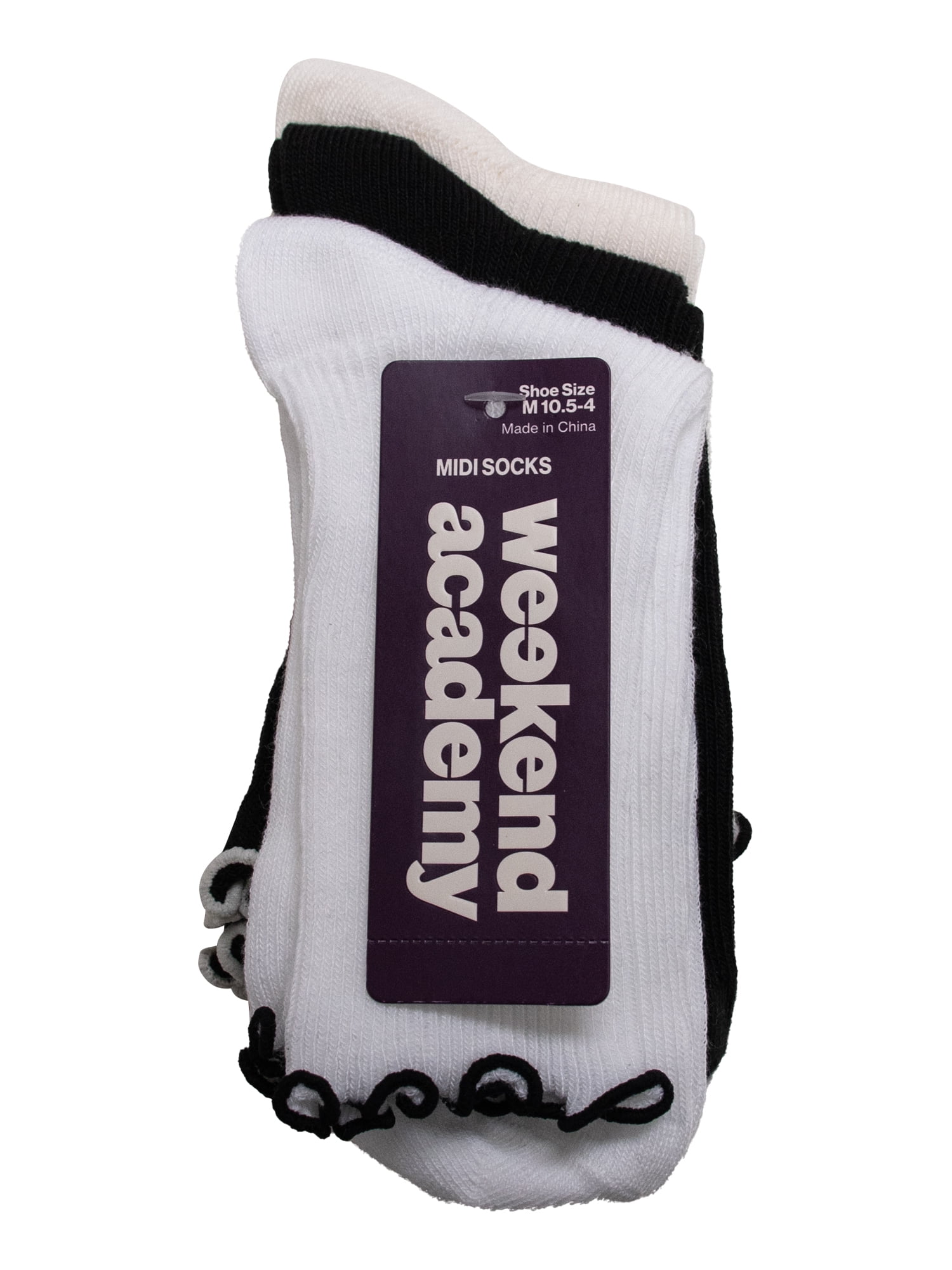 Weekend Academy Girls Contrast Lettuce Edge Socks, 3-Pairs, Sizes S-L