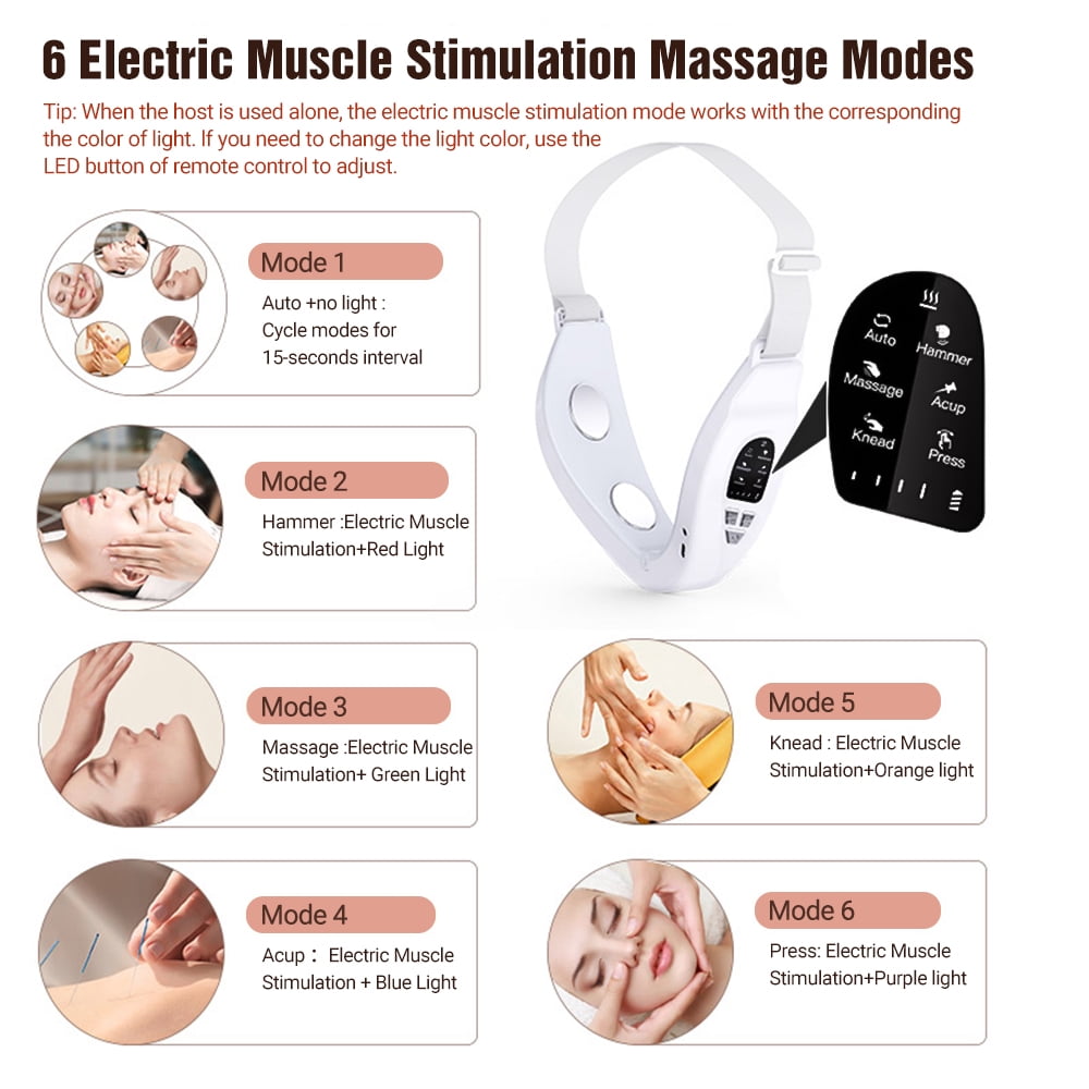 Flaremore Electric V Face Shaping Machine, Micro-Current Face Massager V-Line Up Lift Belt Machine, Red Blue Light Facial Lifting Device Double Chin Shaping Massager for Face Skin Care,White