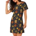 thumbnail image 2 of Yiaed Wild West Golden Horseshoe Print Women's Loose-Fit Short Sleeve Nightgown, Soft and Comfortable Sleep Dress for Relaxation and Sleepwear, 2 of 6