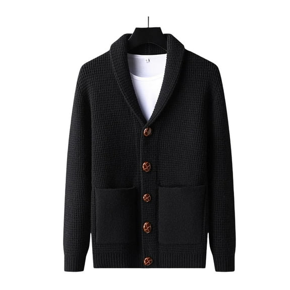 ZVNAΖH Men's Shawl Collar Cardigan Sweater Slim Fit Cable Knit Button up Sweater with Pockets