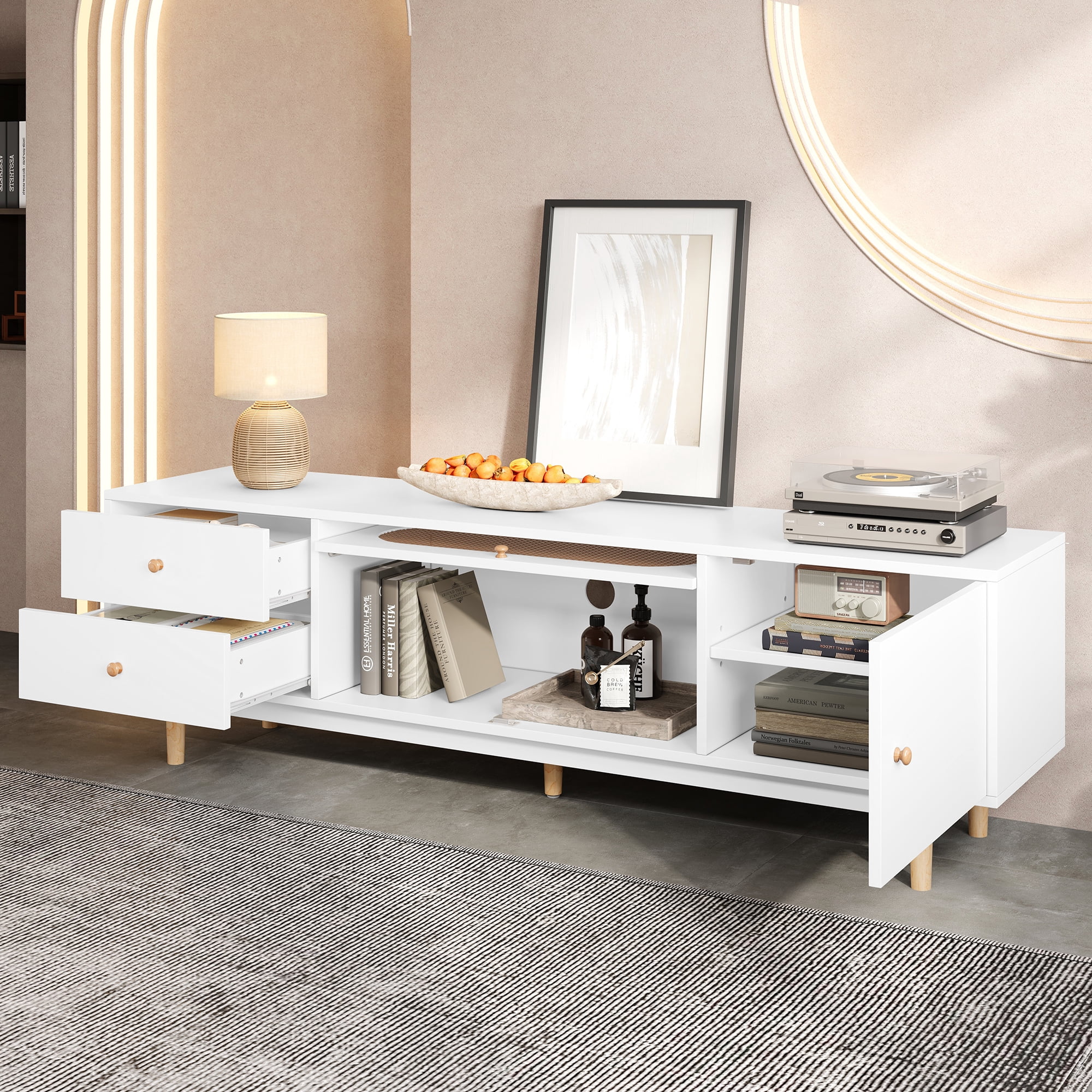Euroco 70 inch TV Stand for TVs up to 80 Inch, Minimalist TV Console Table with Drawers, Media Entertainment Center for Living Room, Bedroom