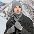 thumbnail image 3 of Eoperou Winter Beanie Hat with Gloves Scarf Set Solid Color Soft Elastic Ultra-Thick Windproof Knitted Hat Neck Warmer Gloves, 3 of 8