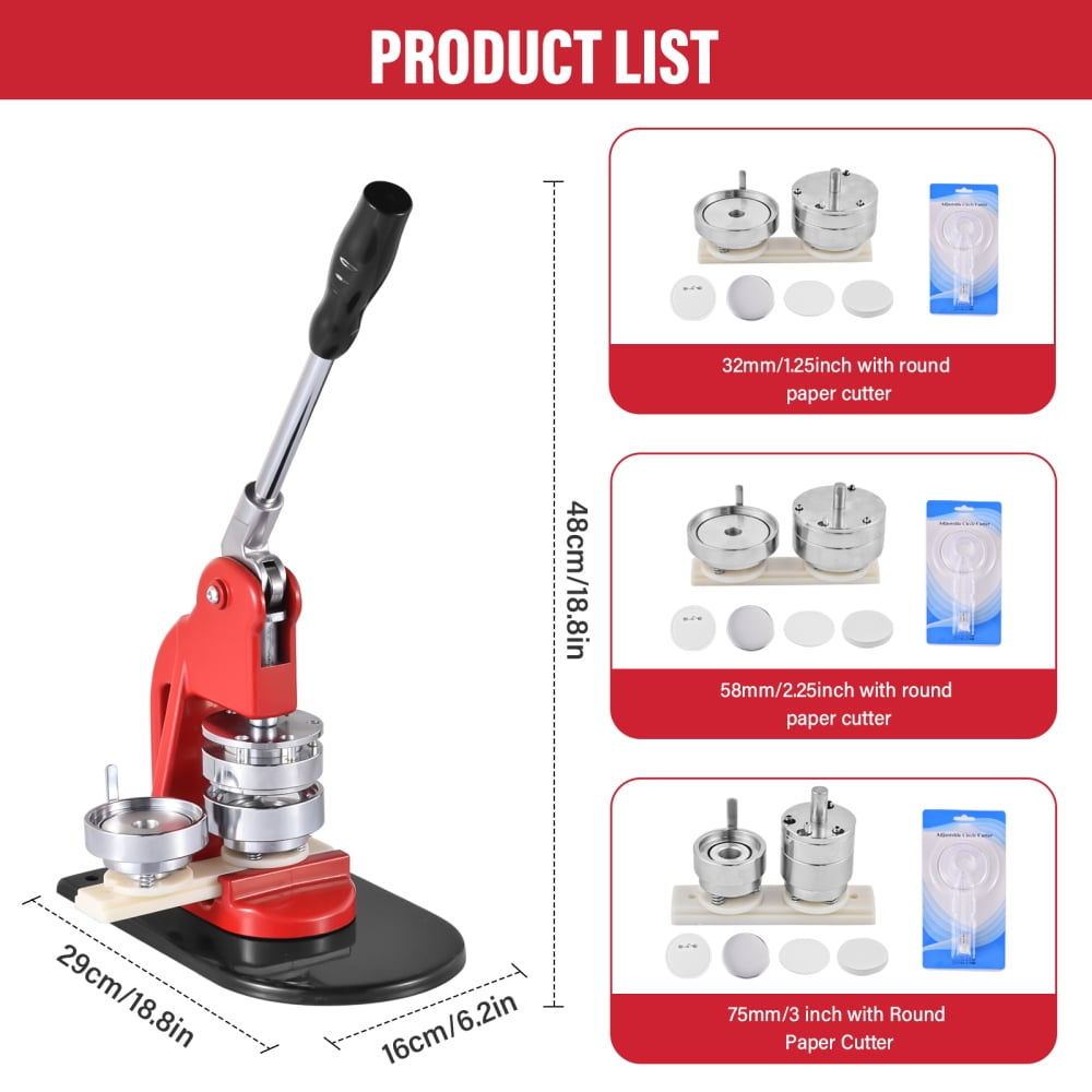 Button Maker Machine DIY Round Pin Maker Kit, 1.25 inch+2.28 inch+3 inch Pin Press Machine with 300 Sets Supplies for Schools, Parties, and Home DIY