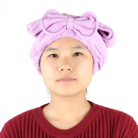 Bathing Microfiber Butterfly Knot Decor Elastic Band Dry Hair Cap Towel